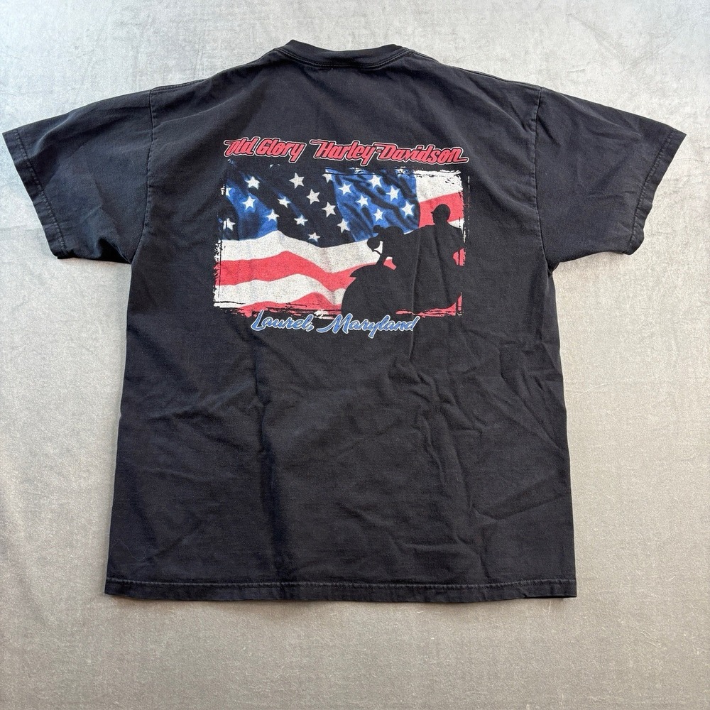 Harley Davidson Old Glory T Shirt USA Made‎ Eagle Graphic Black Mens XL - Picture 4 of 8